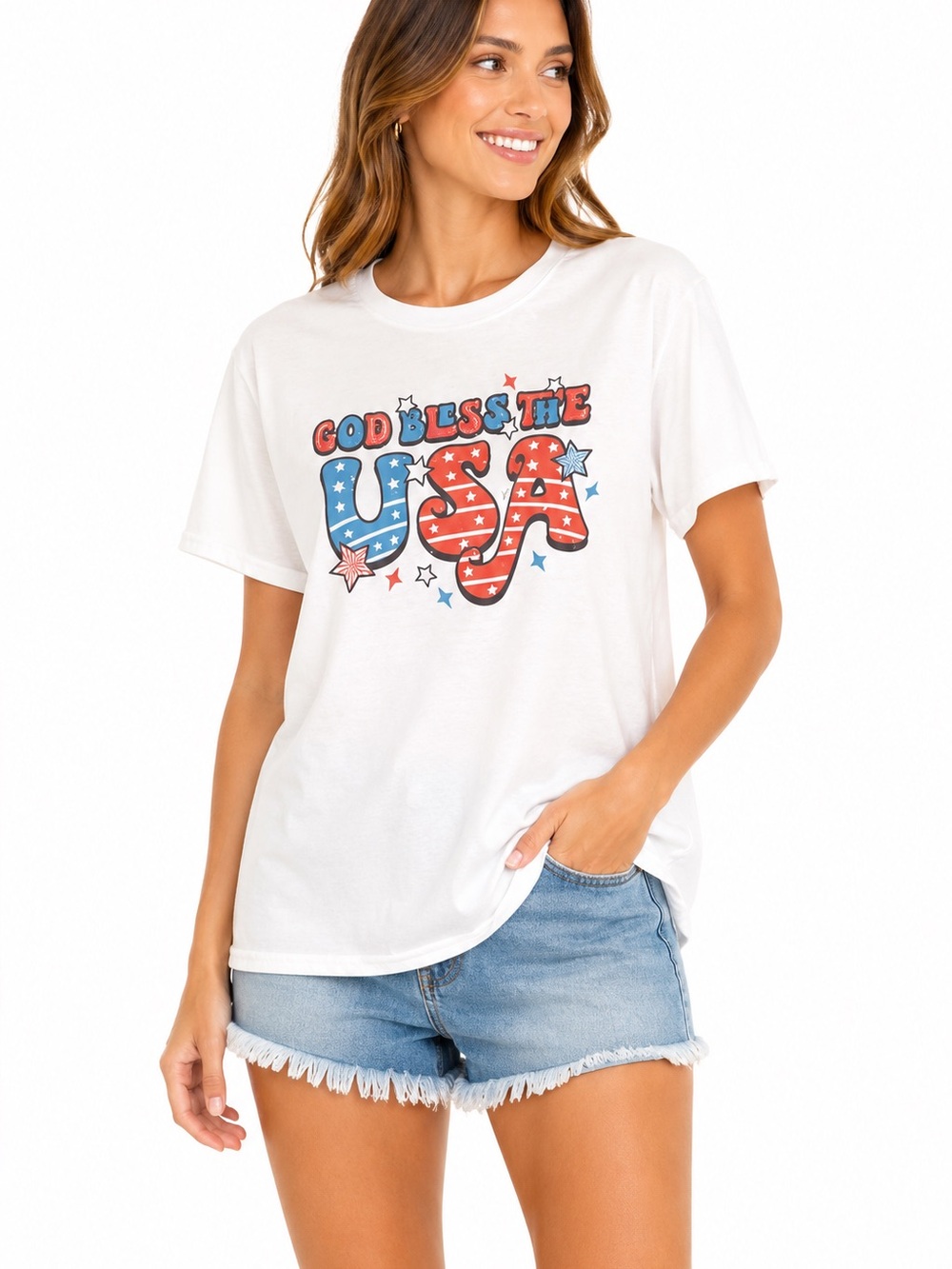 EUC Gildan Women’s Size Large White Graphic Tee with USA‎ Design